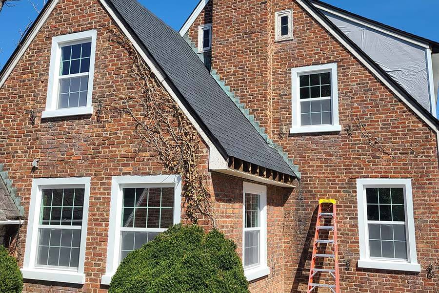 Brick home with new windows